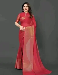 Women chiffon saree with weaving zari border saree with  Unstitched Blouse Piecee Pink-thumb1