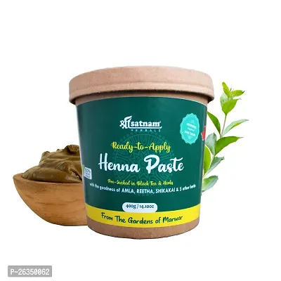 Shree Satnam Herbals Pre-Soaked Henna Paste in Black Tea  9+ Herbs for Hair | 100% Pure Sojat Henna For Rich Naturally Colored Hair | Henna Kit - 400gm