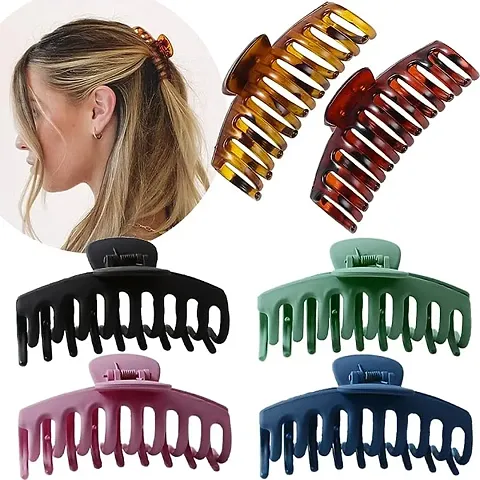 Truvic Large Hair Claw Clip for Women, 4.3 Jumbo Strong Hold Hair Catch Barrette Jaw Clamp for Thick/Thin Hair Tortoise Barrettes Celluloid Big Fashion Hair Styling Accessory (6 Packs)