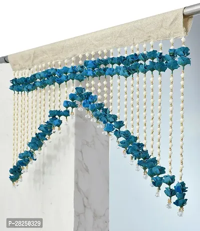 Stylish Blue Cotton Blend Embroidered Door Curtains