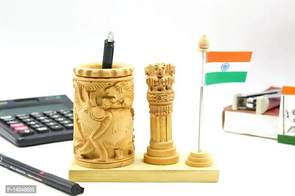 Buy Wooden Clock Pen Stand With Ashoka Pllar Pen/Pencil card Holder stands  for office desk accessories, organisers, Office products 12.5 cm D-6 Online  In India At Discounted Prices