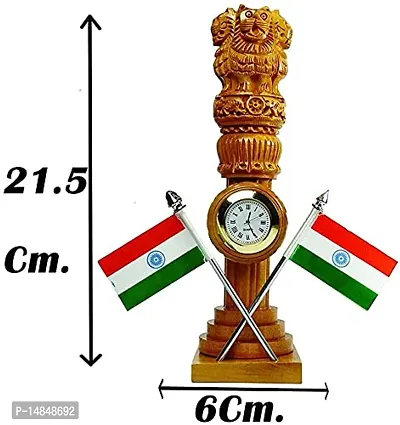 Wooden Clock Pen Stand With Ashoka Pllar Pen/Pencil card Holder stands for office desk accessories, organisers, Office products 12.5 cm D-13-thumb4