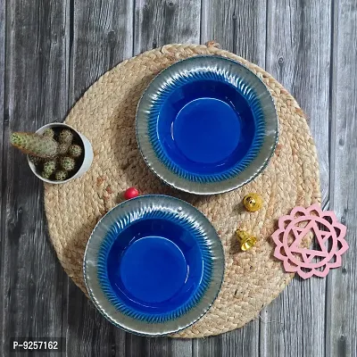 Studio Pottery Blue Glazed Pasta Plates (Set of 2)