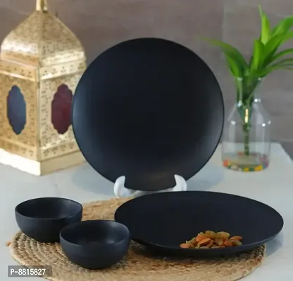 Useful Black Ceramic Matte Dinner Plates And Bowl - Set of 2-thumb0