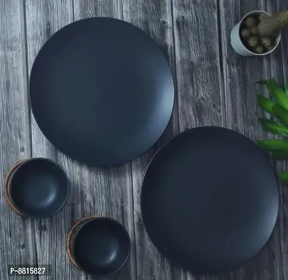 Useful Black Ceramic Matte Dinner Plates And Bowl - Set of 2-thumb3