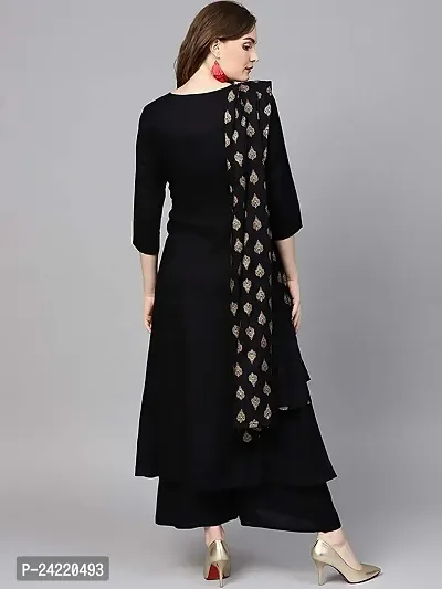 TI AMO Wardrobe Women's Black Rayon Straight Kurta, Plazzo Pant with Chundri Dupatta Kurti Set (Medium, BLACK-02)-thumb4