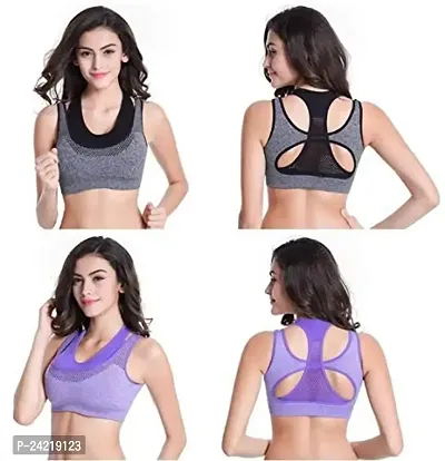 TI AMO Women's Padded Bra for Sports and Gym Grey Color Grey (32, Purple)-thumb4