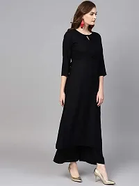 TI AMO Wardrobe Women's Black Rayon Straight Kurta, Plazzo Pant with Chundri Dupatta Kurti Set (Medium, BLACK-02)-thumb2