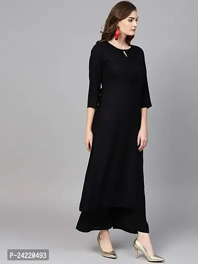 TI AMO Wardrobe Women's Black Rayon Straight Kurta, Plazzo Pant with Chundri Dupatta Kurti Set (Medium, BLACK-02)-thumb3