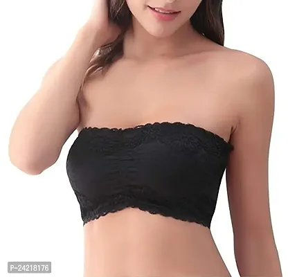 TI AMO Women's Polyester Lightly Padded Non-Wired Bandeau Bra (32, Black)