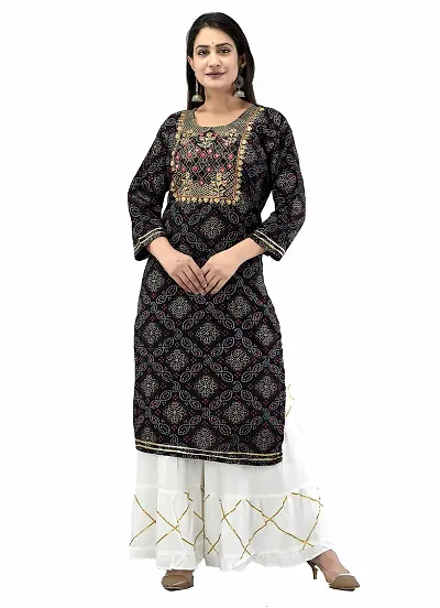 Stylish Rayon Embroidery Straight Kurti with Sharara Set