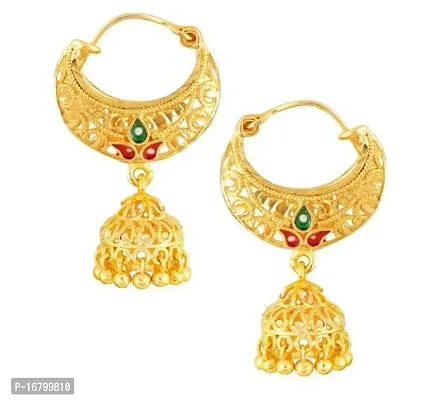 TRINETRI Women's Traditional Multicolor design of Alloy Gold Bucket Bali and Micron Plated Earring for Womens  Girls