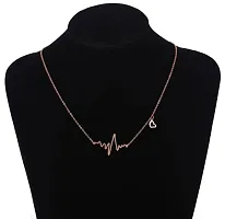 TRINETRI Traditional Fashion Heart Beat Long Chain Rose Gold Pendant Necklace Western Stainless Steel Accessories Jewellery for Women's  Girls.-thumb2