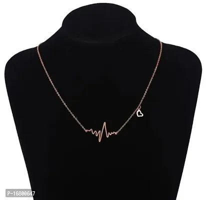 TRINETRI Traditional Fashion Heart Beat Long Chain Rose Gold Pendant Necklace Western Stainless Steel Accessories Jewellery for Women's  Girls.-thumb3
