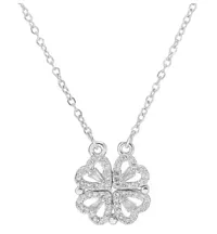 TRINETRI 4 Heart Magnetic Heart and four Leaf Clover Design Magnetic Heart Necklace Chain for Women and Girls-thumb1