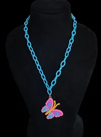 TRINETRI Sky Blue Butterfly Rubber Pendant Cute Candy Color Kids Plastic Chain Neckalce for Girls (Sky Blue)-thumb3