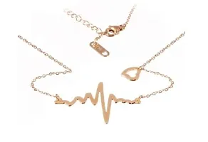 TRINETRI Traditional Fashion Heart Beat Long Chain Rose Gold Pendant Necklace Western Stainless Steel Accessories Jewellery for Women's  Girls.-thumb1