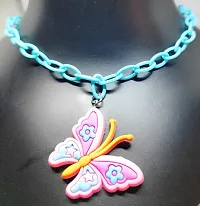 TRINETRI Sky Blue Butterfly Rubber Pendant Cute Candy Color Kids Plastic Chain Neckalce for Girls (Sky Blue)-thumb2