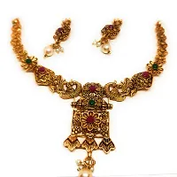 TRINETRI Traditional South Indian Matte Finish Peacock Design Multi Color Stone Necklace Set with Golden Pearls for Women and Girls-thumb4