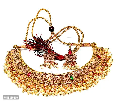 TRINETRI Multicolor Gold Plated Pearl Choker with jalebi design for Girls  Womens-thumb0
