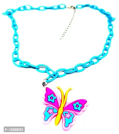 TRINETRI Sky Blue Butterfly Rubber Pendant Cute Candy Color Kids Plastic Chain Neckalce for Girls (Sky Blue)-thumb0