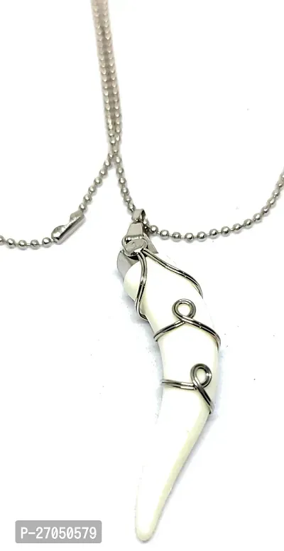 White colour Alloy Long Mirchi shape Pendant with beaded Chain for Unisex adult