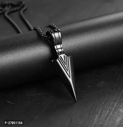 Silver Pendant for Men Black platinum Boys Mens boyfriend gents Boy girls Women Unisex Stainless Steel Arrow Necklace Long Ball Chains Locket Valentine Stylish Simple Chain Pendant-thumb2