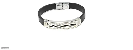 TRINETRI trending Black Stainless Steel Silicon Wrist vertical design Band Customized Personalised Letter Bracelet Men-thumb0