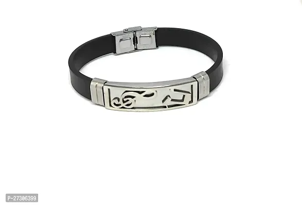 TRINETRI trending Black Stainless Steel Silicon Wrist Music symbole desionning Band Customized Personalised Letter Bracelet Men