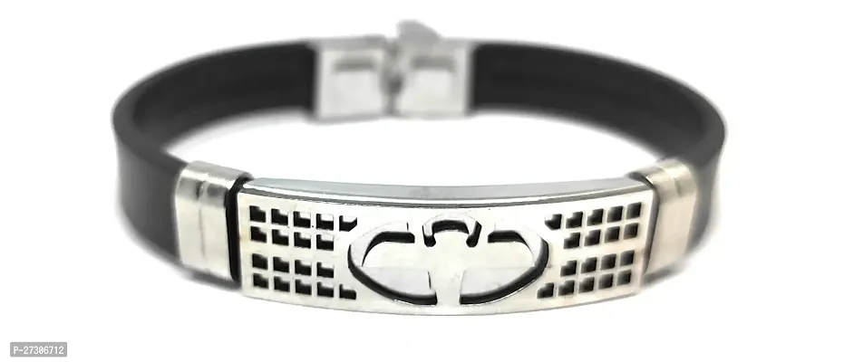 TRINETRI trending Black Stainless Steel Silicon Wrist jisus wings Band Customized Personalised Letter Bracelet Men