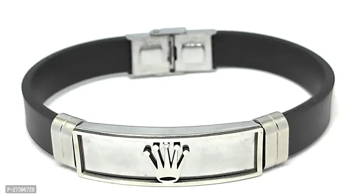 Trending Black Stainless Steel Silicon Wris Crown Fancy Band  Bracelet Men