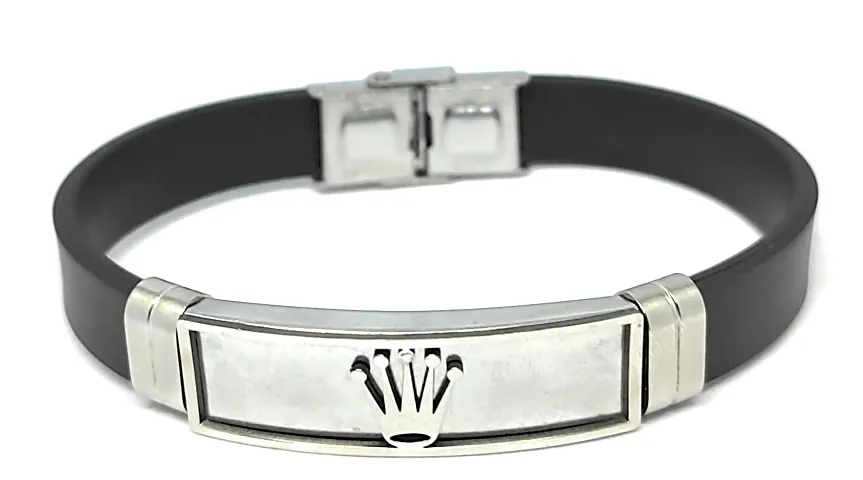 Trending Stainless Silicon Wris Crown Fancy Band Bracelet Men