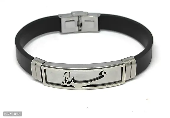 TRINETRI trending Black Stainless Steel Silicon Wrisit Sine symbole Band Customized Personalised Letter Bracelet Men-thumb0