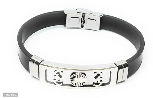 TRINETRI trending Black Stainless Steel Silicon Wrist Round Symbole Band Customized Personalised Letter Bracelet Men-thumb0