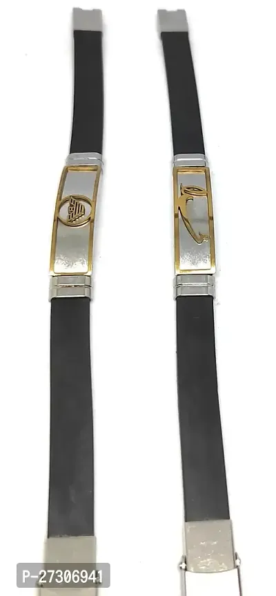 TRINETRI trending Black Stainless Steel Silicone Golden design couple bracelet for men  women