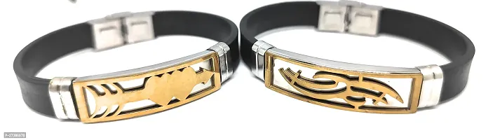 TRINETRI trending Black Stainless Steel copper  Gold plated Heart's Arrow cross design couple Band bracelet for men  women