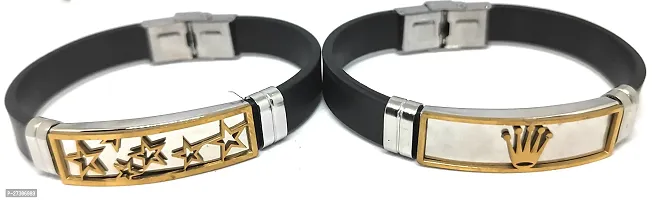TRINETRI trending Black Stainless Steel copper  Gold plated Crown  Stars design couple  Best Friends Band bracelet for men  women-thumb0