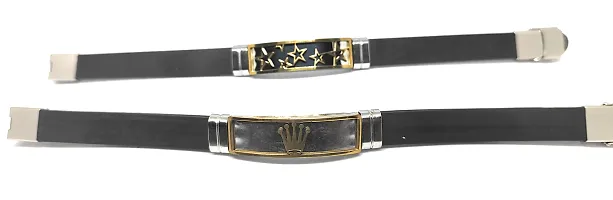 TRINETRI trending Black Stainless Steel copper  Gold plated Crown  Stars design couple  Best Friends Band bracelet for men  women-thumb1