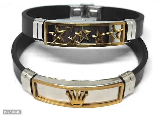 TRINETRI trending Black Stainless Steel copper  Gold plated Crown  Stars design couple  Best Friends Band bracelet for men  women-thumb3