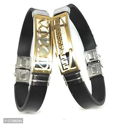 TRINETRI trending Black Stainless Steel copper  Gold plated Hear's design couple  Best Friends Band bracelet for men  women