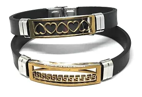 TRINETRI trending Black Stainless Steel copper  Gold plated Hear's design couple  Best Friends Band bracelet for men  women-thumb1