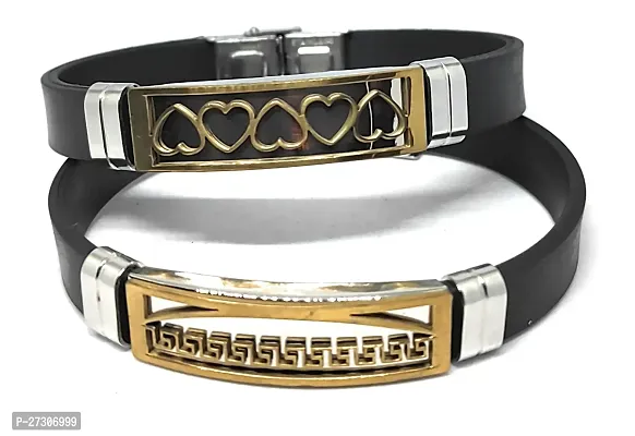 TRINETRI trending Black Stainless Steel copper  Gold plated Hear's design couple  Best Friends Band bracelet for men  women-thumb2