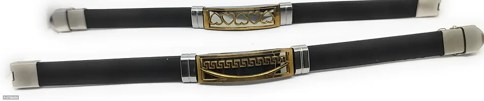 TRINETRI trending Black Stainless Steel copper  Gold plated Hear's design couple  Best Friends Band bracelet for men  women-thumb4