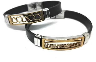 TRINETRI trending Black Stainless Steel copper  Gold plated Hear's design couple  Best Friends Band bracelet for men  women-thumb4