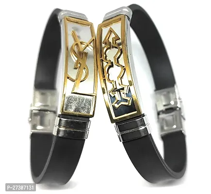 TRINETRI trending Black Stainless Steel copper  Gold plated Arrow cross Duble Heart  infinite design couple  Best Friends Band bracelet for men  women