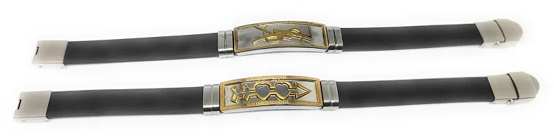 TRINETRI trending Black Stainless Steel copper  Gold plated Arrow cross Duble Heart  infinite design couple  Best Friends Band bracelet for men  women-thumb1
