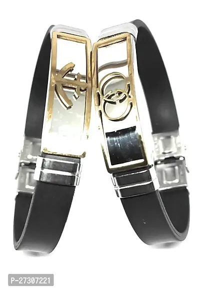TRINETRI trending Black Stainless Steel copper  Gold plated Anchor  Round symbole design couple  Best Friends Band bracelet for men  women