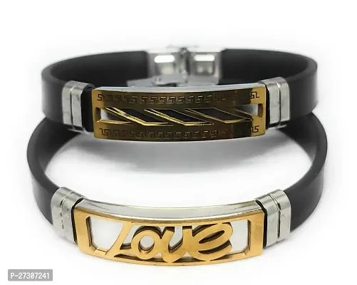 TRINETRI trending Black Stainless Steel copper  Gold plated Love  slinting design couple  Best Friends Band bracelet for men  women-thumb0