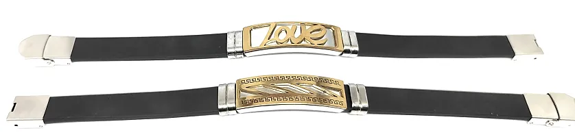 TRINETRI trending Black Stainless Steel copper  Gold plated Love  slinting design couple  Best Friends Band bracelet for men  women-thumb1