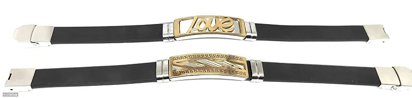 TRINETRI trending Black Stainless Steel copper  Gold plated Love  slinting design couple  Best Friends Band bracelet for men  women-thumb2